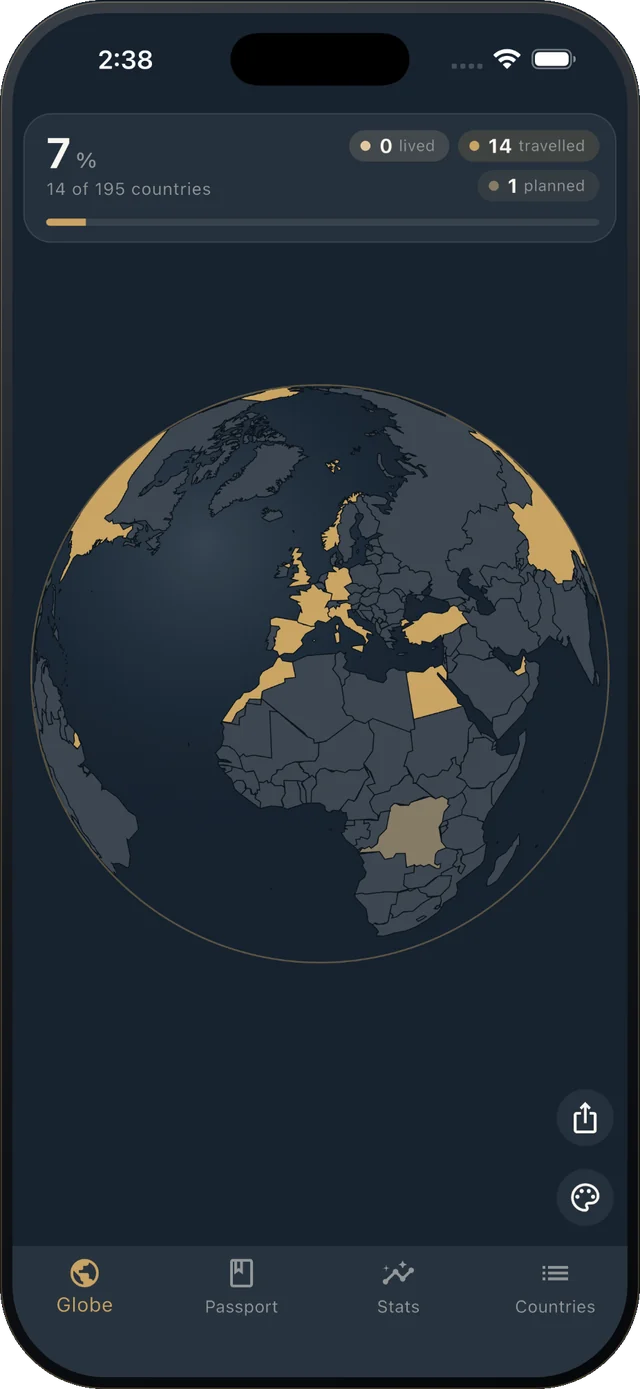 GlobeStamps globe with marked countries