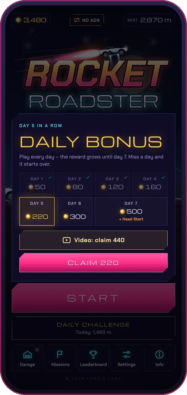 Daily bonus with a 7-day streak