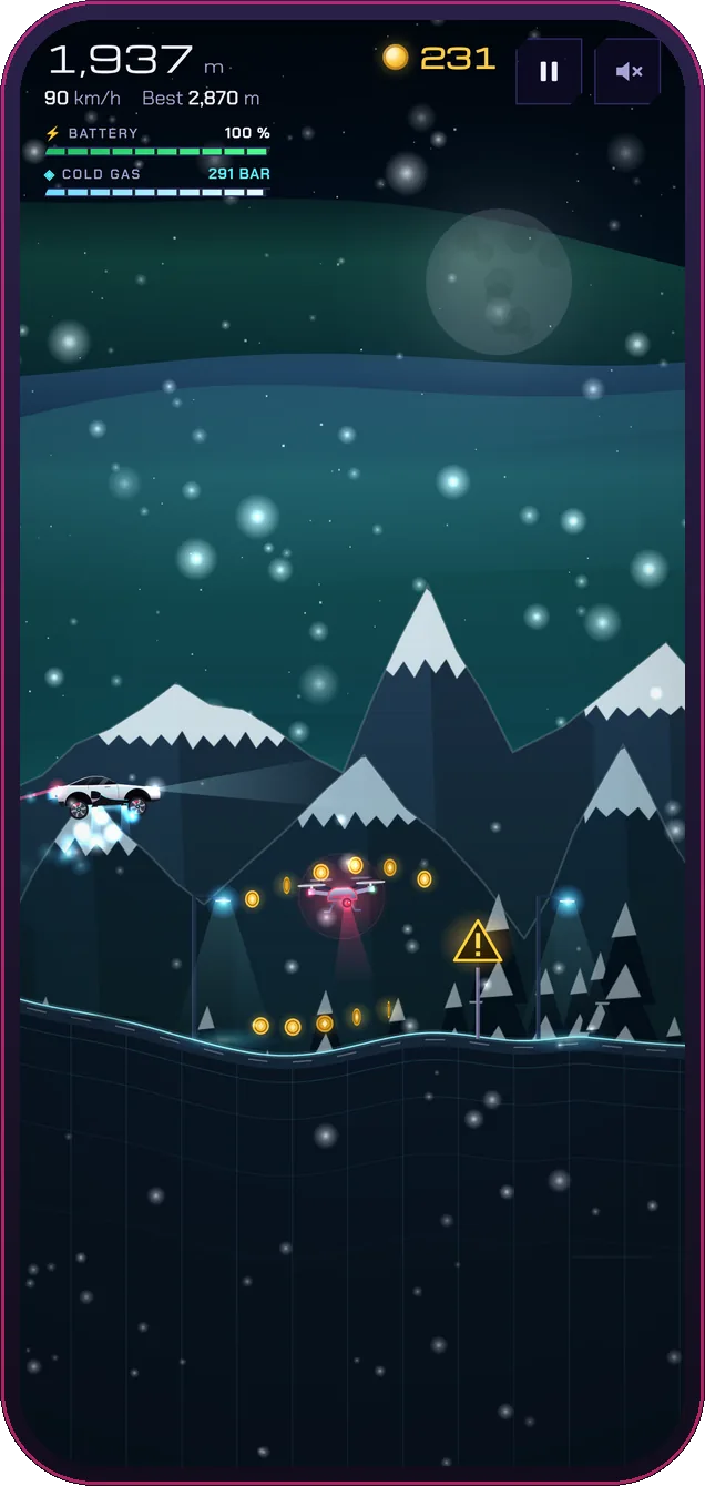 Roadster hovering over drones in the Polar Night world